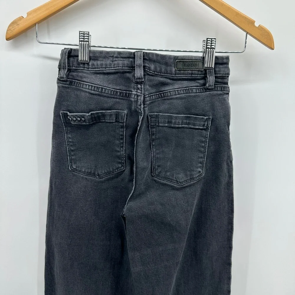 Blank NYC The Mini Franklin Jeans Girls 10 Black‎ Denim Ribcage Wide Leg Raw Hem